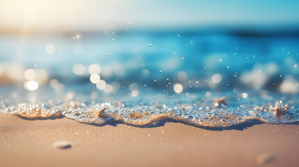 Sand With Blue Sea, Beach Summer Defocused Background With Glittering Of Sunlights,Generated by AI