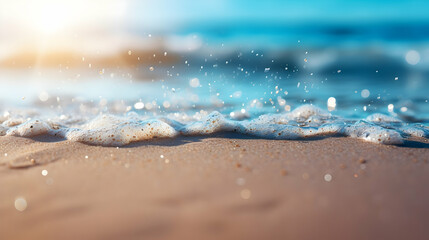 Sand With Blue Sea, Beach Summer Defocused Background With Glittering Of Sunlights,Generated by AI