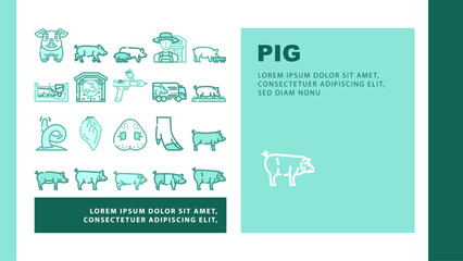 pig pork farm landing web page vector. animal piglet, hog swine, graphic,livestock, domestic bacon, cute, hand, boar pig pork farm Illustration