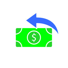Dollar with left arrow line icon. Money, finance, electronic payment, credit card, banking, deposit, loan. Vector color icon on white background for business and advertising