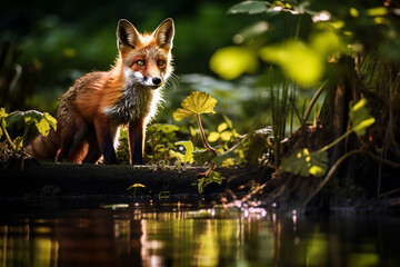 Cute little animals in colorful nature background 