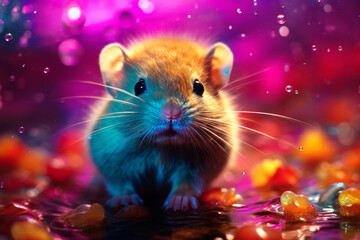 Cute little animals in colorful nature background 