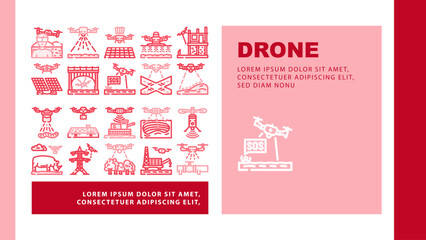 drone use technology landing web page vector. agriculture farm, smart camera, farmer modern, precision digital, field, robot soil drone use technology Illustration