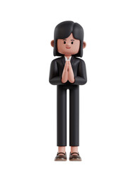 3d Illustration of Cartoon businesswoman doing namaste or welcoming gesture