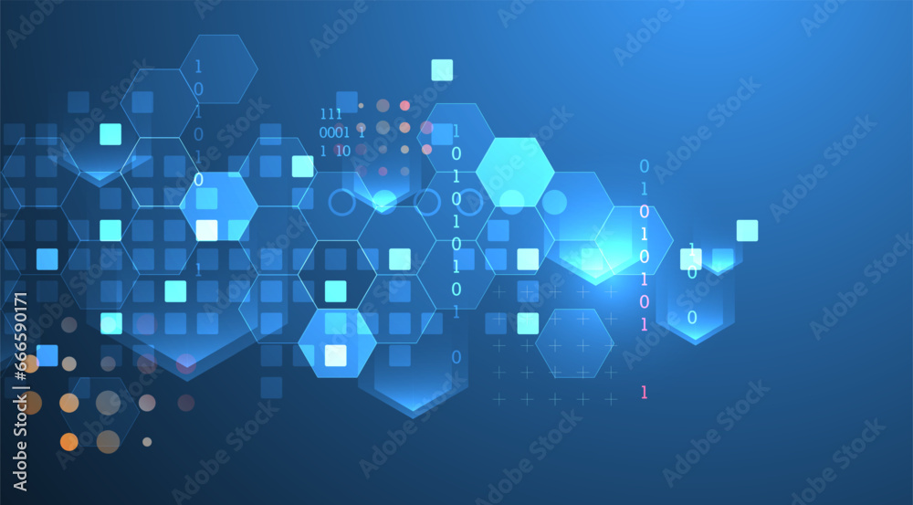 Poster Geometric abstract background with hexagons. Science and technology. Vector