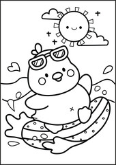 a vector of cute duck on holiday in black and white coloring