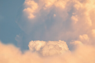 Surreal cloud podium outdoor on blue sky pink gold pastel clouds with empty space.Beauty cosmetic...