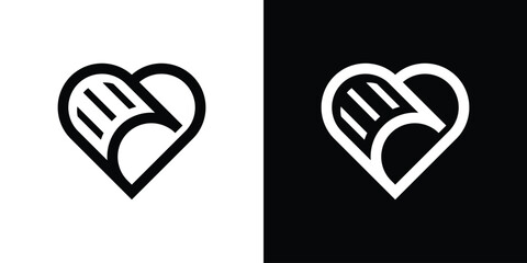 logo design combination of love shape with paper,