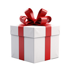 Christmas white gift box with red ribbon bow isolated on transparent background PNG