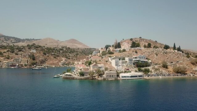 symi island houses drone footage