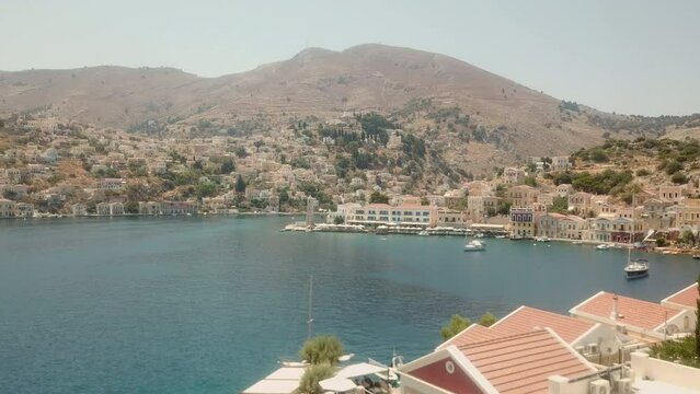 symi island houses drone footage