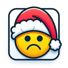 A vibrant, animated clipart of a sad emoticon wearing a bold red hat with fluffy white fur and santa hat, adding a playful and lively touch to any design