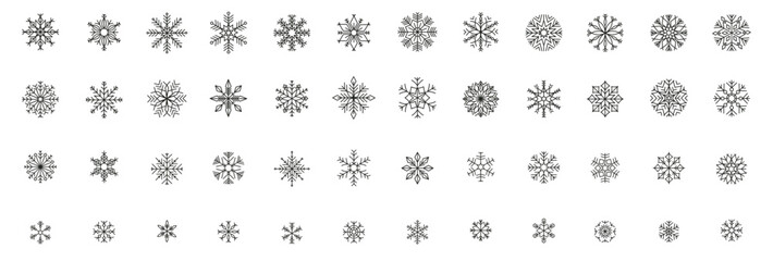 Set of snowflake outline icons. Decorative elements for Christmas and New Year. Changing contours - obrazy, fototapety, plakaty