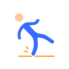 Man slipped on the floor line icon. Moving, cleaning signs, signs, logistics. Vector color icon on white background for business and advertising