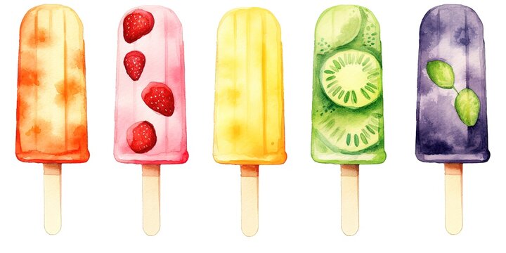 Fruit popsicle ice cream watercolor collection