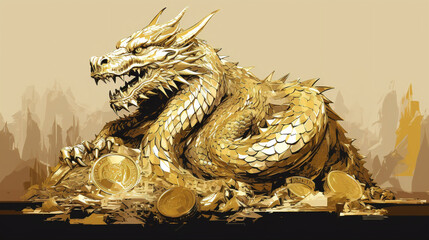 dragon sleeping on a golden treasure Generative AI