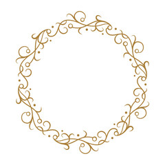 Vector round gold floral frame. Luxury wreath template for invitations and greeting cards.