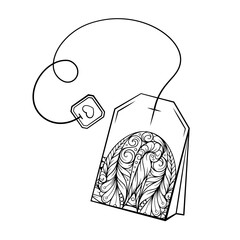 Black and white tea bag antistress coloring page.