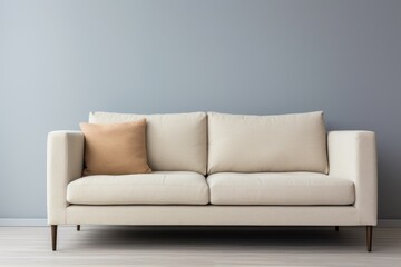 cream sofa and against grey wall, minimalist home interior design of modern living room