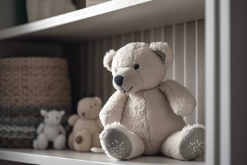 A toy bear on a shelf in a kid's room. Generative AI