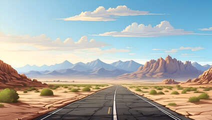 Fototapeta na wymiar Highway Road in the desert, sunny day 
