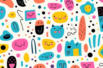 Rollo Modèle sans couture de doodle abstrait ligne drôle et mignon. Fond d’écran minimaliste pour les enfants. Toile de fond simple et enfantine. IA générative, IA © Merilno