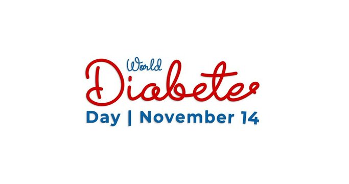 World diabetes day text animation. Handwritten text calligraphy with alpha channel. Great for diabetes prevention campaigns and opening your vlog so everyone likes it and . Transparent background