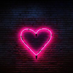 valentine's day, pink heart-shaped neon on a brick background, love concept