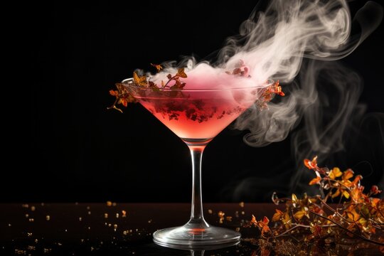Smoke infusion technique applied to upscale cocktail isolated on a gradient background 