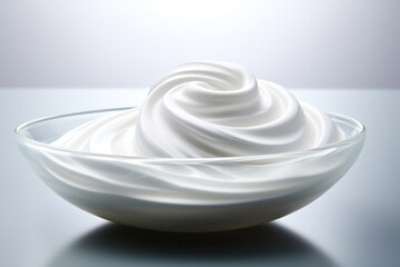 Whipped foam on minimalist molecular gastronomy plate isolated on a white background 