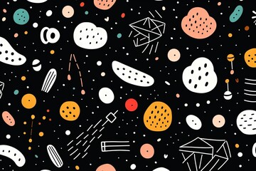 Naklejka premium Modèle sans couture de doodle abstrait ligne drôle et mignon. Fond d’écran minimaliste pour les enfants. Toile de fond simple et enfantine. IA générative, IA