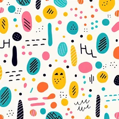 Gordijnen Modèle sans couture de doodle abstrait ligne drôle et mignon. Fond d’écran minimaliste pour les enfants. Toile de fond simple et enfantine. IA générative, IA © Merilno