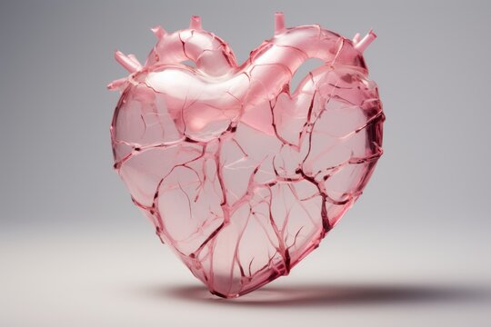 gentle stylized transparent pink heart with cracks, ai tools generated image