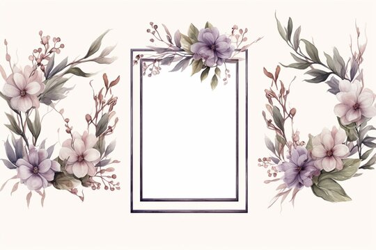 An illustration of floral picture frames on a white background with a flower in the center. Generative AI