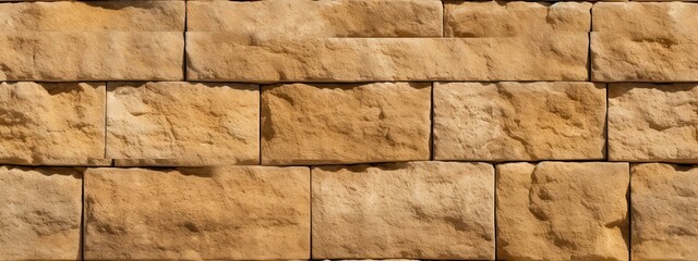 Seamless old sandstone brick wall background texture. Tileable antique vintage stone blocks, tiles surface pattern. Rustic cottagecore wallpaper , backdrop.