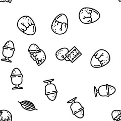 chicken egg farm brown vector seamless pattern thin line illustration