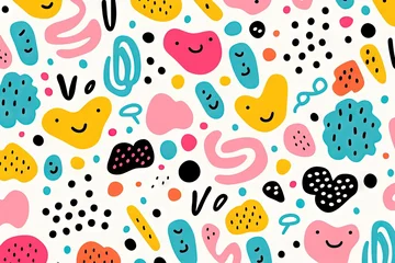 Poster Modèle sans couture de doodle abstrait de ligne drôle. Fond d’écran minimaliste pour les enfants. Toile de fond simple et enfantine. IA générative, IA © Merilno