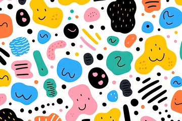Foto auf Alu-Dibond Modèle sans couture de doodle abstrait ligne colorée amusante. Fond d’écran minimaliste pour les enfants. Toile de fond simple et enfantine. IA générative, IA © Merilno
