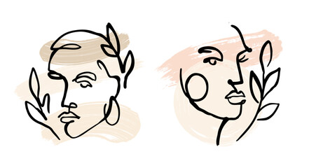 Woman face line drawing art. Abstract female face