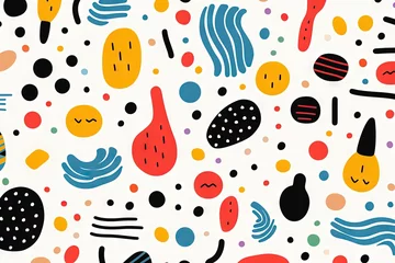 Muurstickers Modèle sans couture de doodle abstrait ligne colorée amusante. Fond d’écran minimaliste pour les enfants. Toile de fond simple et enfantine. IA générative, IA © Merilno