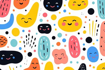 Poster Modèle sans couture de doodle abstrait de ligne amusante et mignonne. Fond d’écran minimaliste pour les enfants. Toile de fond simple et enfantine. IA générative, IA © Merilno
