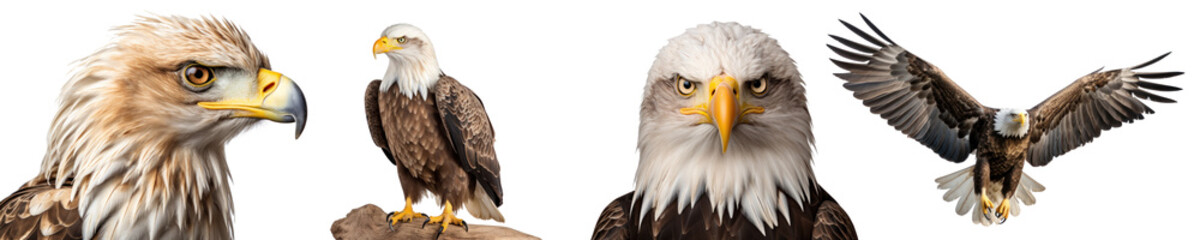 Obraz premium An eagle, sitting and flying, head, isolated