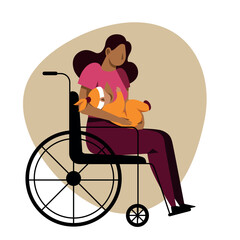 A vector image of a hispanic woman in a wheelchair holding a baby. Disabled theme image - 666602748