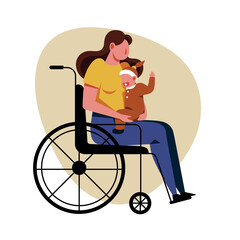 A vector image of a woman in a wheelchair holding a baby. Disabled theme image - 666602963