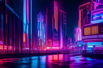 Experience the neon dreamscape of tomorrow's city with our stock images. Neon lights paint a mesmerizing tapestry of colors against a futuristic skyline, offering a glimpse of this extraordinary world