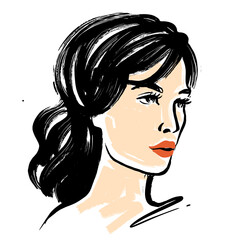 Young woman face. Portrait model for design. Fashion beauty sketch