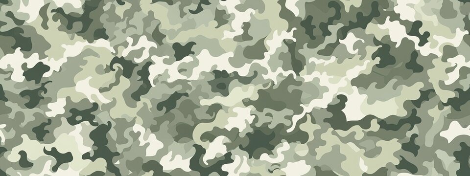 Seamless rough textured military, hunting, paintball camouflage pattern in a light forest sage green khaki palette. Tileable abstract contemporary classic camo fashion textile surface texture.