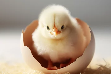 Poster small fluffy chicken in an eggshell © kazakova0684