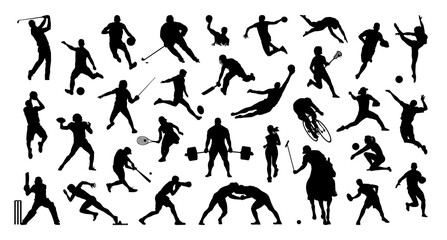 Fototapeta na wymiar Big set of sports silhouettes. Sport people on white. High detail. Vector illustration.