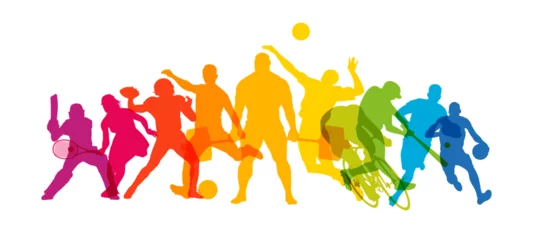 Fotobehang Colorful concept of sports silhouettes. Sport people on white. High detail. Vector illustration. © Paul Kovaloff